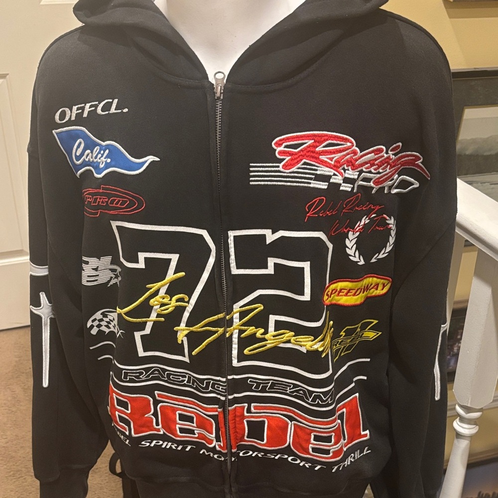 Black Racing Team Zip-Up Hoodie